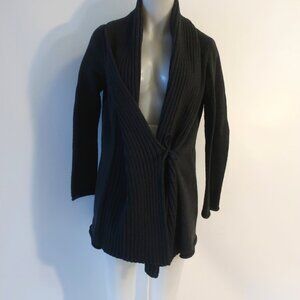 Womens Duna Handloomed Charcoal Gray Cotton Blend Chunky Knit Cardigan Sweater M